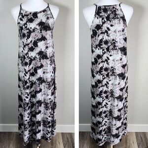 No Comment Maxi Dress Womens Large Tie Dye Camo‎ Black White Tank Stretch Y2K